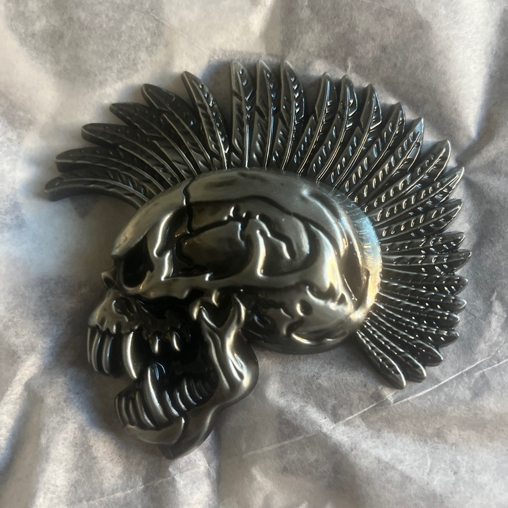 New Silver Skull Mohawk Belt Buckle